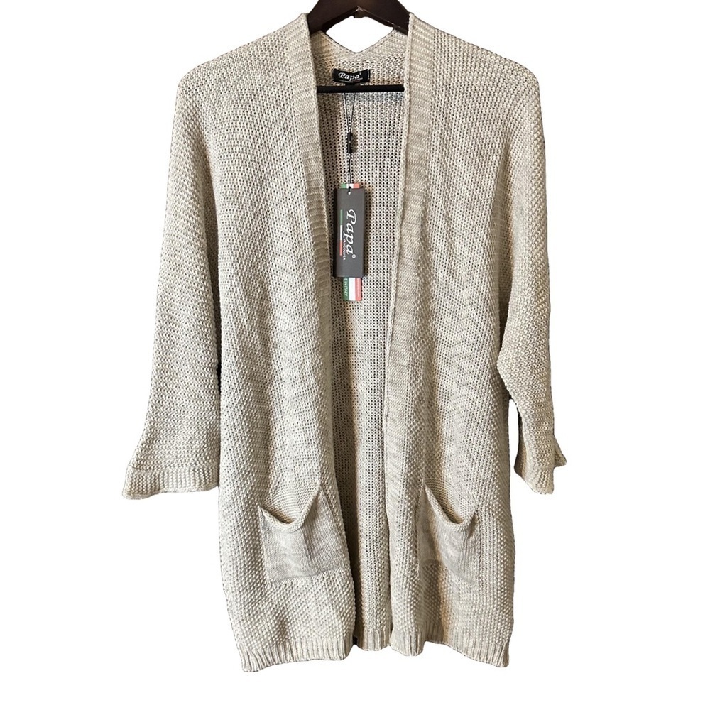 Papa Vancouver Women's Cream Oatmeal Metallic Open Cardigan Sweater Sz L/XL NWT